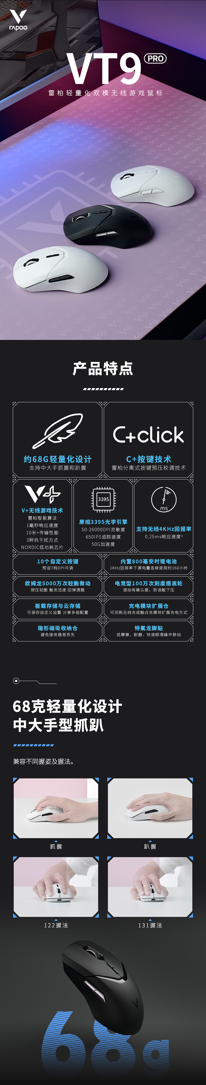 1691925004823572.jpg 雷柏VT9PRO輕量化雙模無線游戲鼠標(biāo)-詳情頁_01.jpg